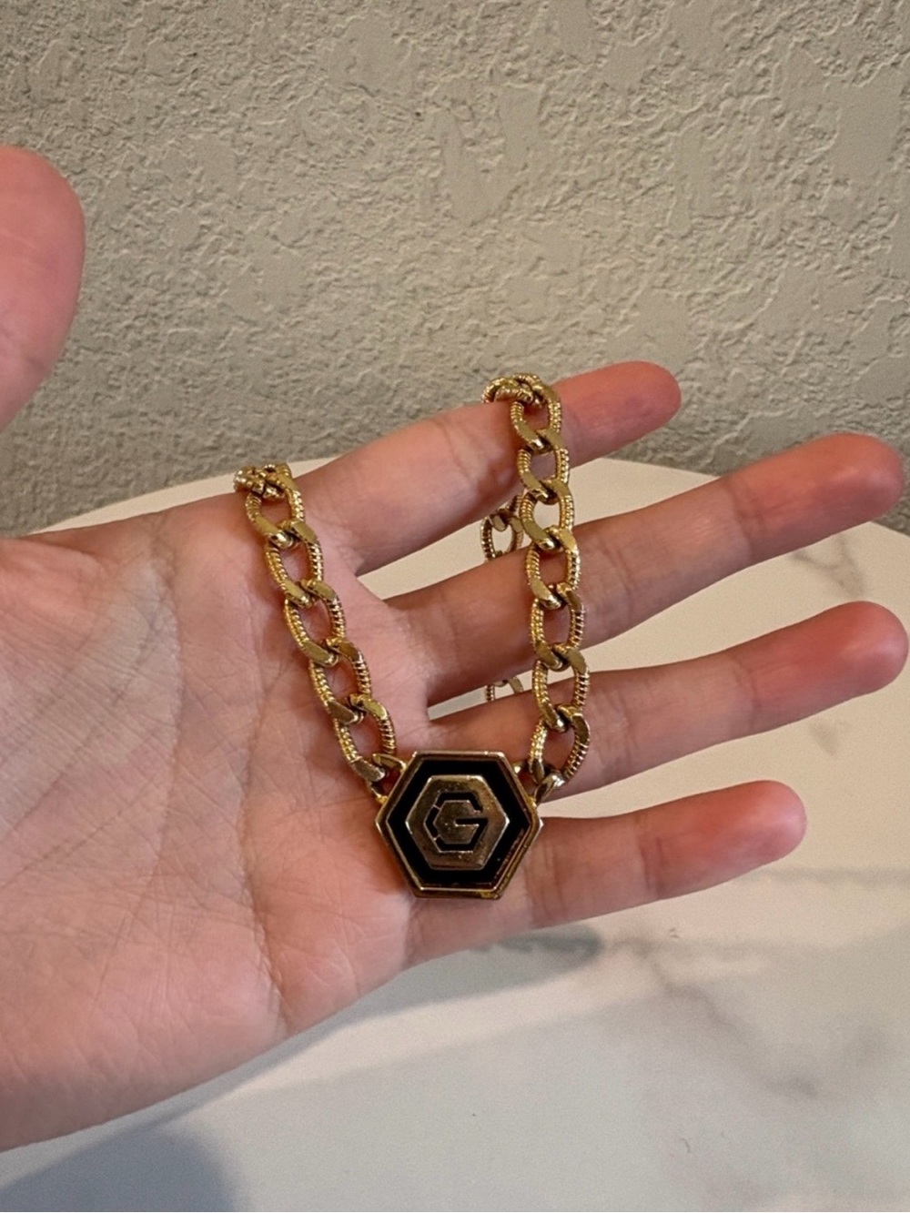 Givenchy Gold Chain Link Necklace with Hexagon Pendant - Picture 2 of 7